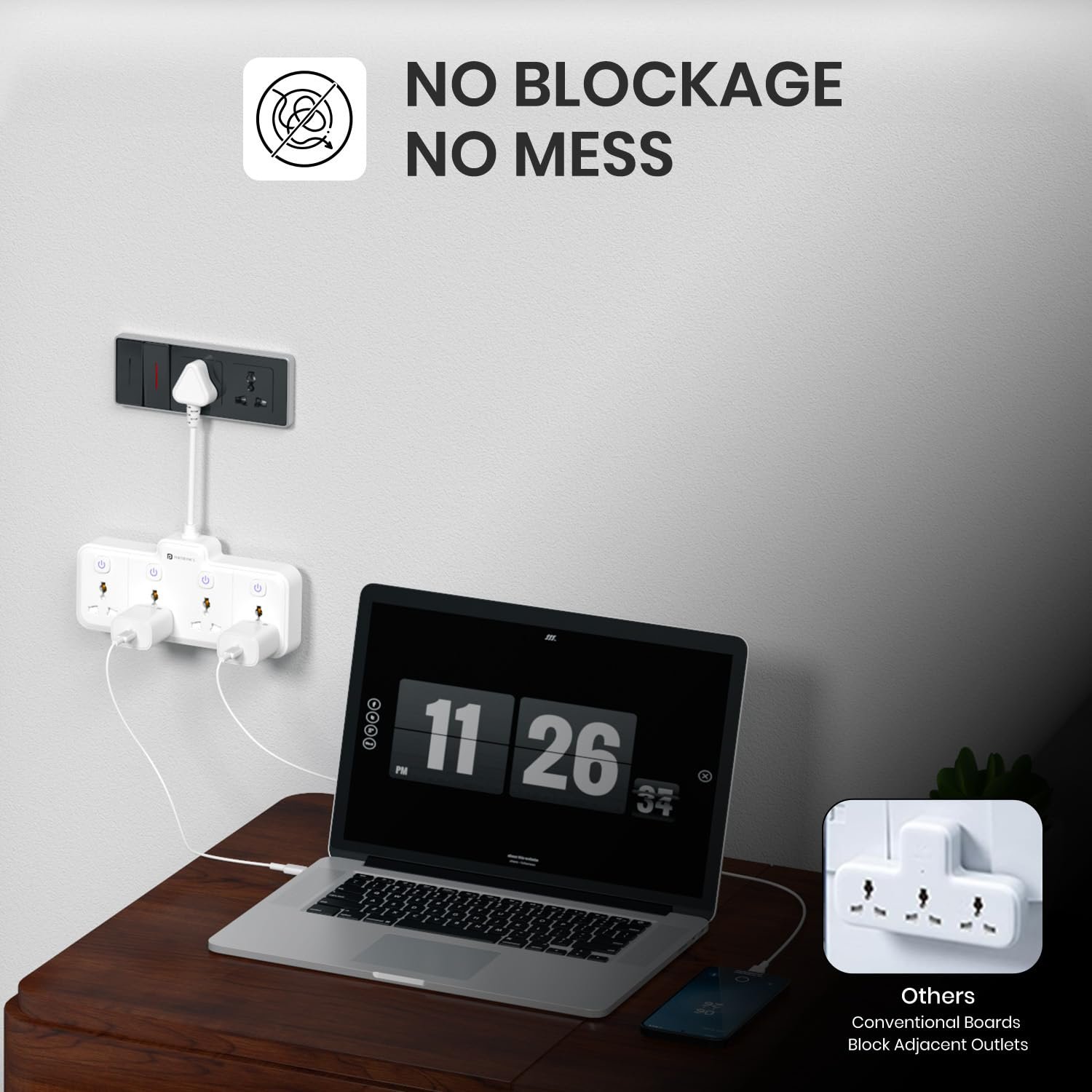 2500W Power Plate Pro 4-in-1 Power Extender with 4 Universal Sockets, Individual Switches, 180° Flexible Cord, Child Safety Shutters, for Home, Office, Laptops, Mobiles & Appliances - Image 5