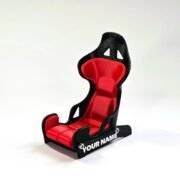Racing Seat Mobile Phone Stand – Motorsport Bucket Seat Design Cell Phone Holder for Desk, Table & Gaming Setup, Compact Cradle for Smartphones, Black & Red, Gift for F1 & Sim Racing Fans