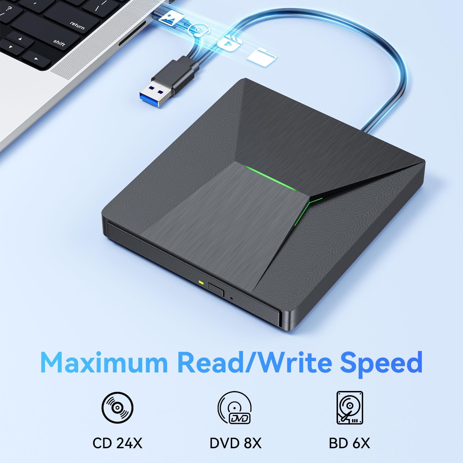 External Bluray DVD Drive, USB 3.0 and Type-C Blu-Ray DVD Burner 3D Slim Optical Bluray CD DVD Drive Compatible with Windows XP/7/8/10, MacOS, Linux for MacBook, Laptop, Desktop - Image 2