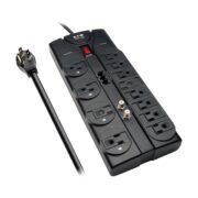 12 Outlet Surge Protector Power Strip Tel/Modem/Coax 8ft Cord Right Angle Plug (TLP1208TELTV)