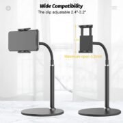 Cell Phone Stand, Adjustable Height & Angle Phone Holder Gooseneck Flexible Arm Universal Phone Stand for Desk, Aluminum Alloy Desktop Cell Phone Holder Compatible with 3.5"-6.5" Device (Black)