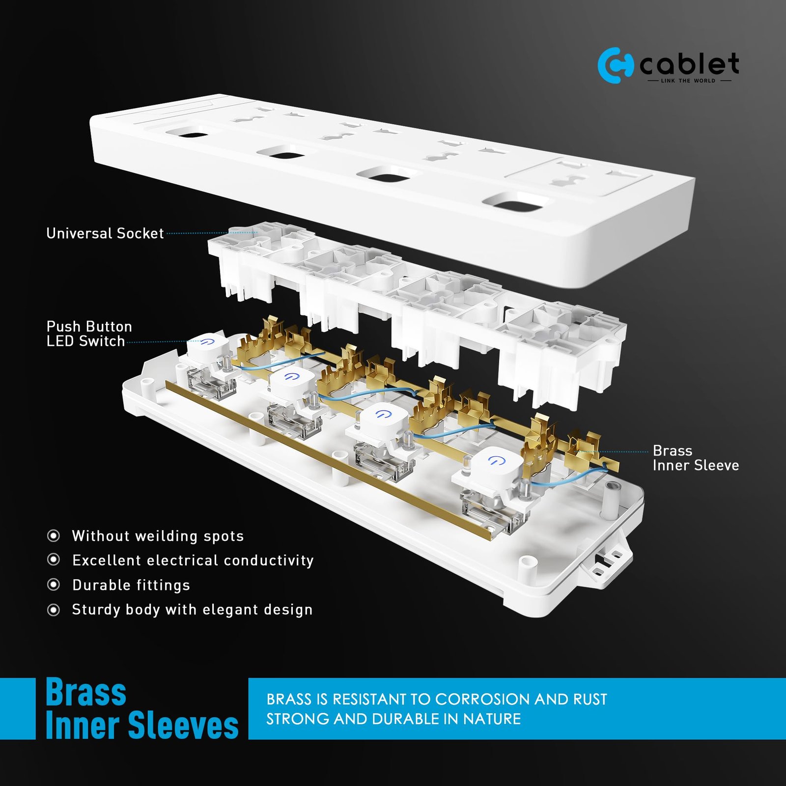 250 Volts Extension Board 2500W 10A, 4 Universal Sockets, Individual Switches, 1.8M Heavy Duty Copper Wire, LED Indicator, Power Strip for Home and Office Use - Image 3