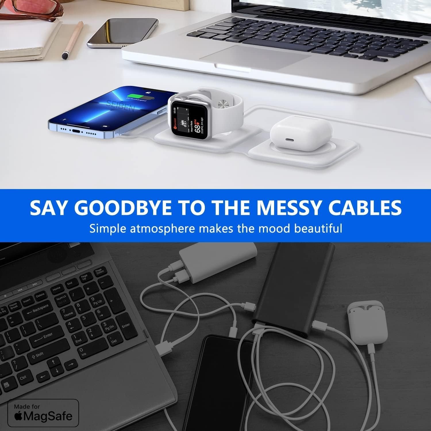 3 in 1 MagSafe compatible Magnetic Foldable Wireless Charger for iPhone 17 to 12 Series | Compatible with AirPods 2/3, Pro2, Pro3 | Compatible with only Apple Watch Series | 23W Charging - Pearl White - Image 9