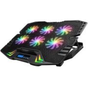 RGB Laptop Cooling Pad for Up to 15.6 Inch Laptops, 6 High-Speed Fans, 1900 RPM, Digital LED Display, 5-Level Height Adjustment, Dual USB, Iron Mesh, Ultra-Quiet