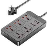 Extension Board, 4 Type C, 2 USB, 5 International Power Sockets, 2500W Output, Long Cable, Wall Mount Option, Supports Laptop Charging for Office, Home Appliances (SmartStrip 2 Pro, Black)
