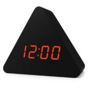 Black Wooden Triangle Digital Alarm Clock with LED Display, Temperature Date Display, Green Numbers, USB Included, Battery Backup for Home & Office