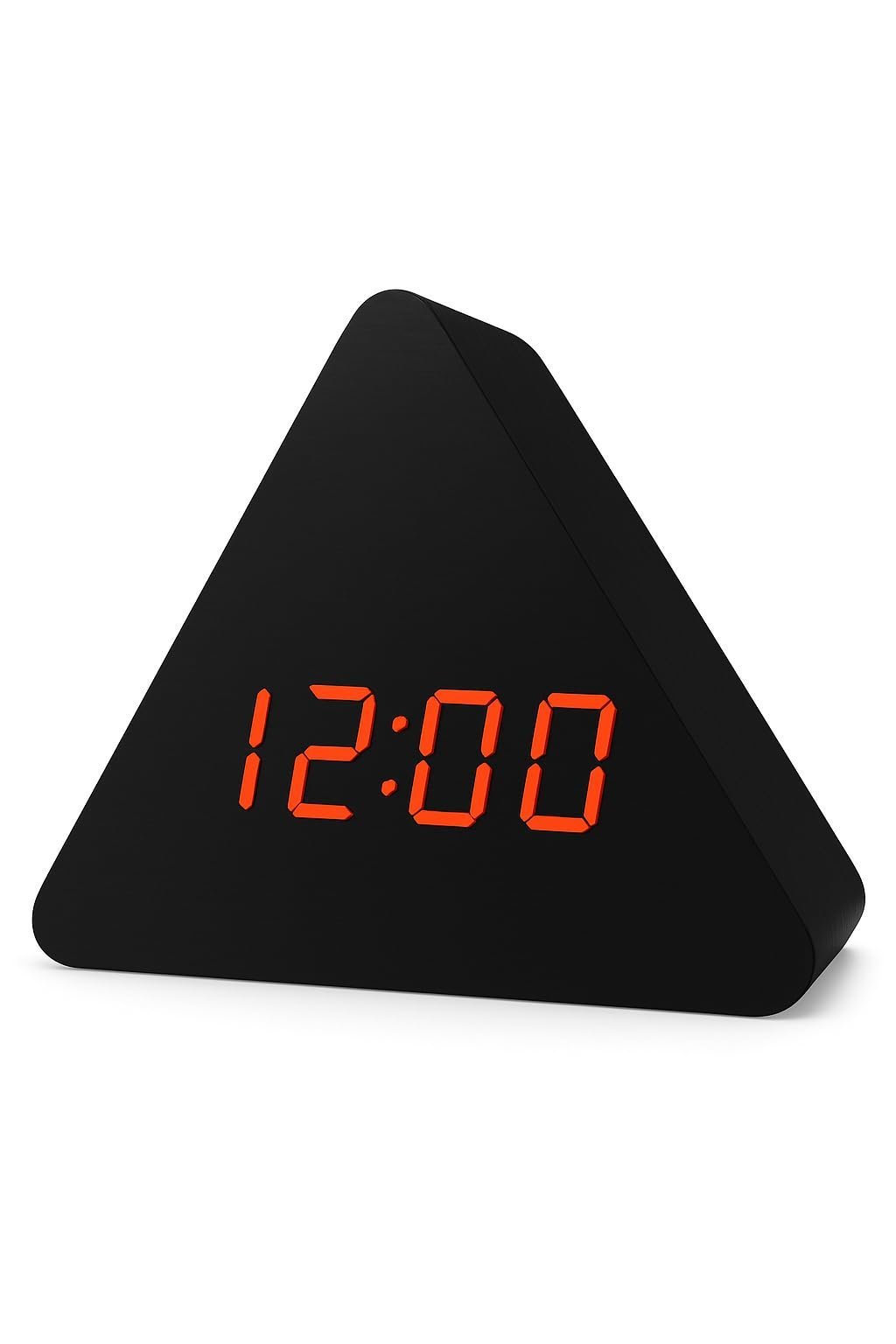 Black Wooden Triangle Digital Alarm Clock with LED Display, Temperature Date Display, Green Numbers, USB Included, Battery Backup for Home & Office