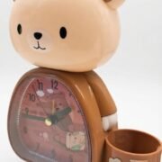 Fusion Craft Teddy Bear Alarm Clock with Pen Holder, Brown