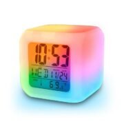 LED Digital Alarm Clock with 7 Colour Changing Light, Plastic Smart Clock with Time, Date, Day & Temperature Display, Automatic Color Changing Bedside Table Clock for Bedroom, Study Table & Office