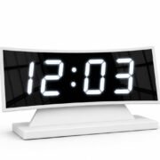Mirror Faced Curve Screen LED Alarm Clock with Large White Display, Adjustable Brightness, Automatic Night Mode, 12/24H Time Format, Temperature Display, Snooze Function, Memory Power