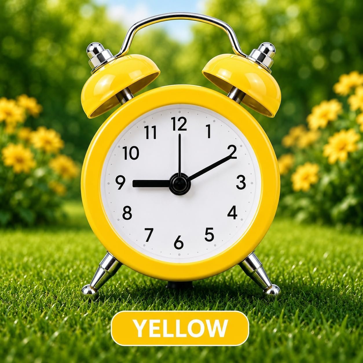 Dreamy Retro Metal Body Cute Small Mini Twin Bell Shaped Alarm Clock with Soft Alaram Sound for Gift, Kids, Students (Sunflower Yellow) - Image 2