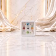 Square Analog Alarm Clock with Multicolour Number Dial, White