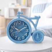Analog Alarm Clock (13.5cm) | Loud Clock for Heavy Sleepers | Mini Clock for Kids | Cycle Shaped Table Clock for Study Table and Bedroom - Blue, Plastic