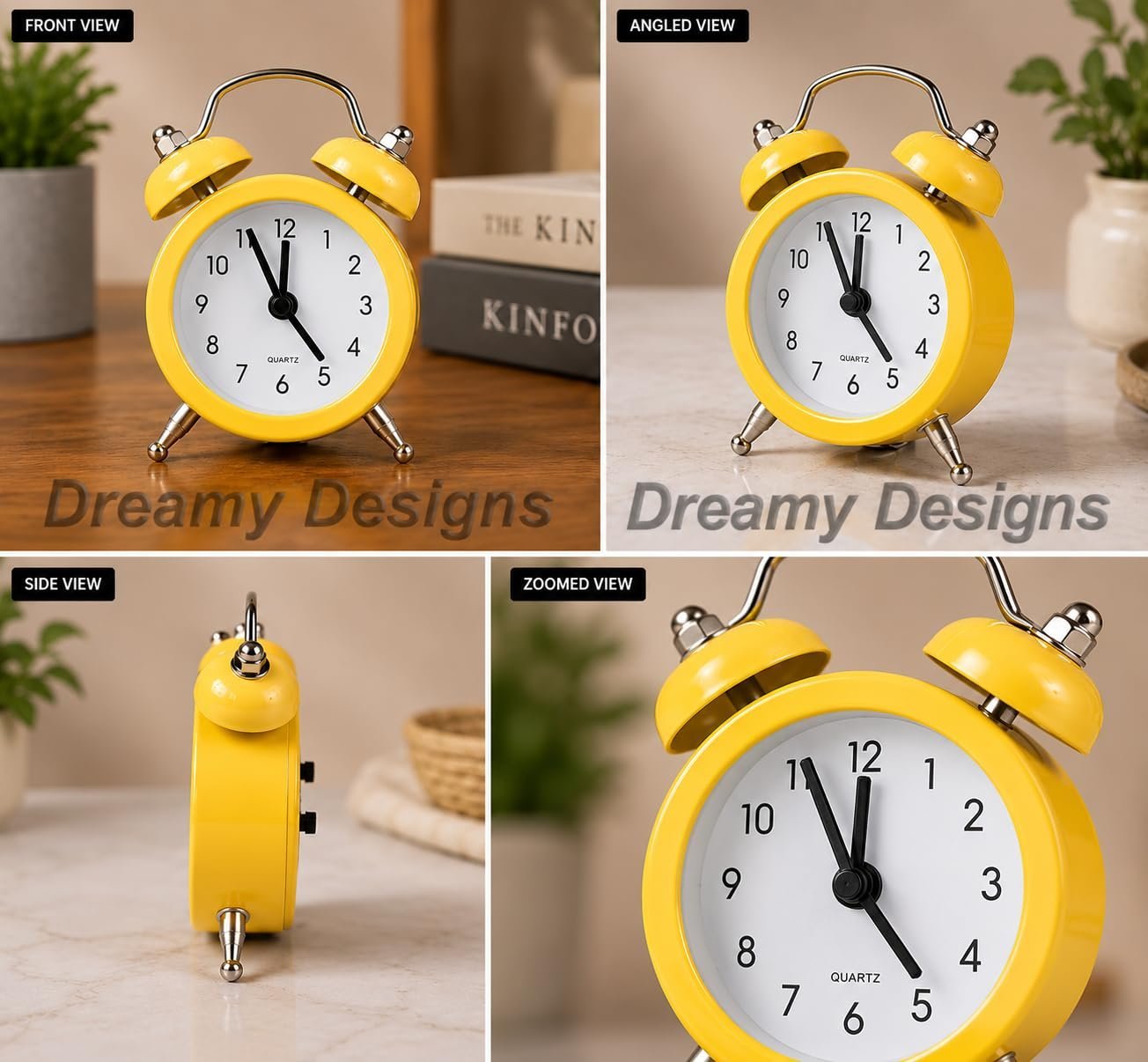 Dreamy Retro Metal Body Cute Small Mini Twin Bell Shaped Alarm Clock with Soft Alaram Sound for Gift, Kids, Students (Sunflower Yellow) - Image 5