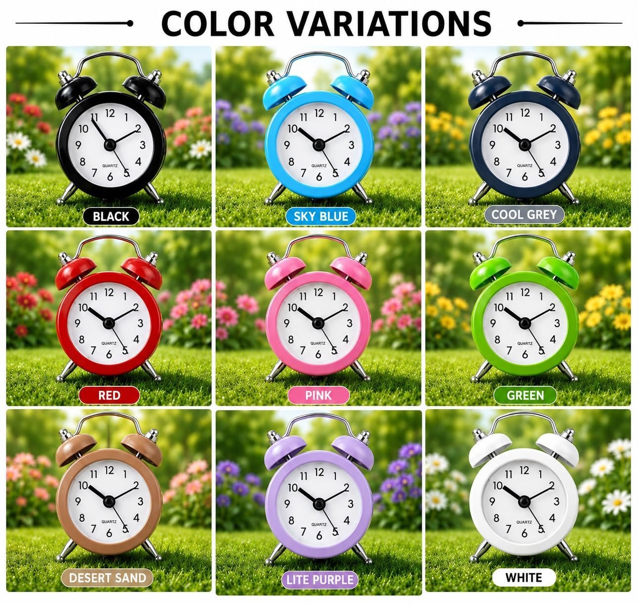 Dreamy Retro Metal Body Cute Small Mini Twin Bell Shaped Alarm Clock with Soft Alaram Sound for Gift, Kids, Students (Sunflower Yellow) - Image 6